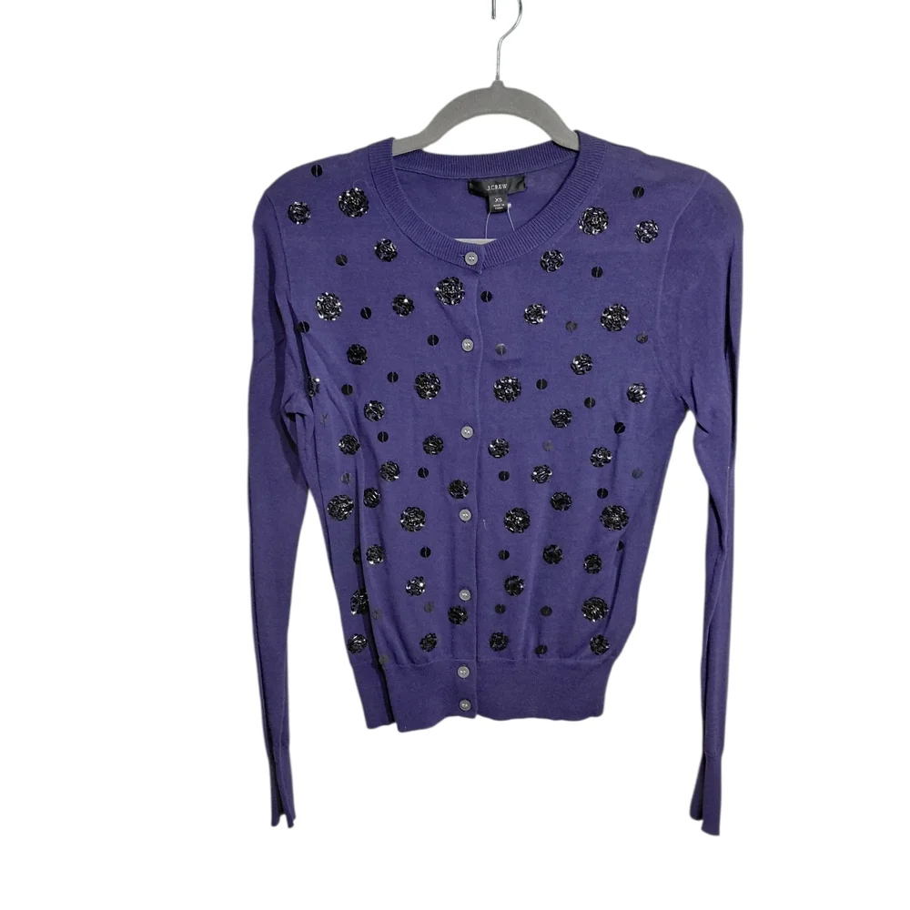 J. Crew Purple Jeweled Crewneck Cardigan